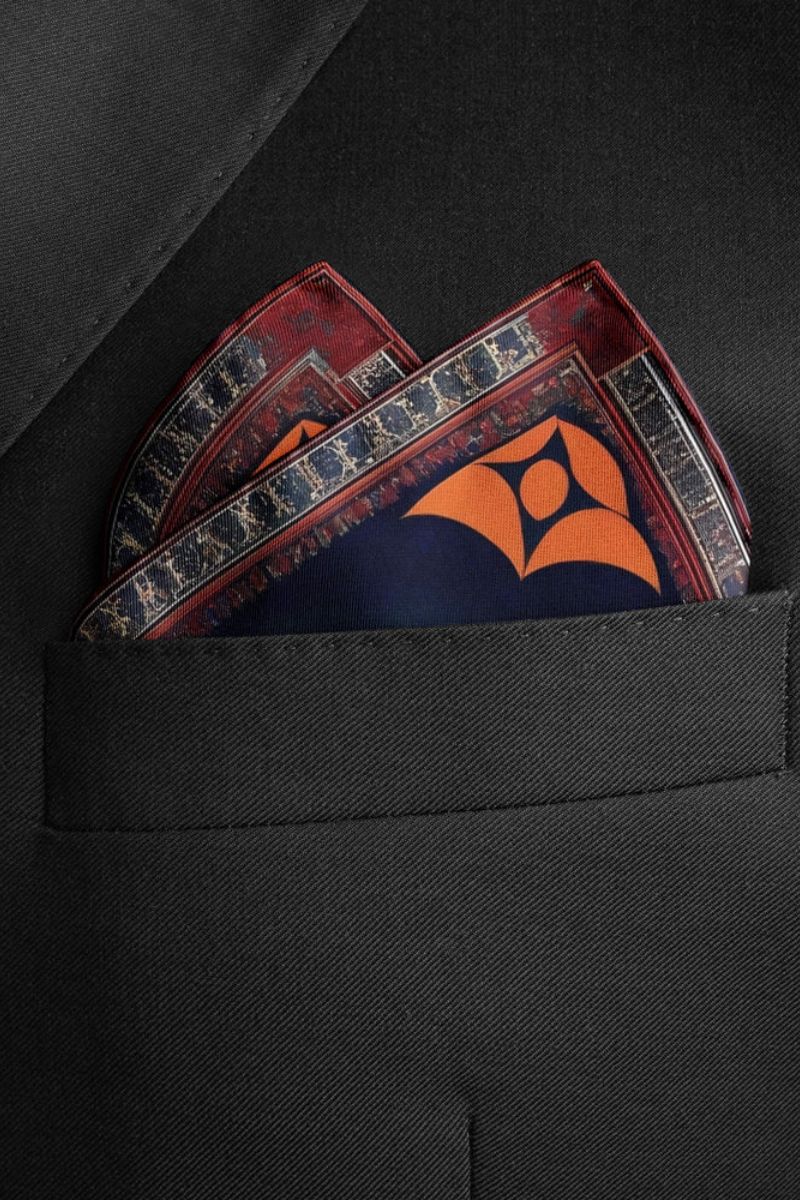 Black Wolf - ROYAL AJRAK SILK POCKET SQUARE - -Navy Blue - SILK - 1 Piece