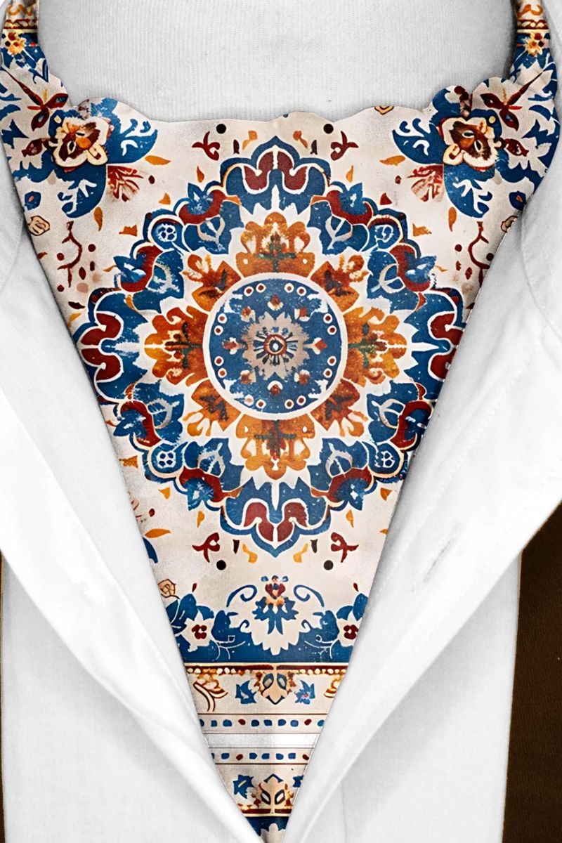 Black Wolf - TURKMEN AFGHAN SILK ASCOT - Light Gray - 1 Piece