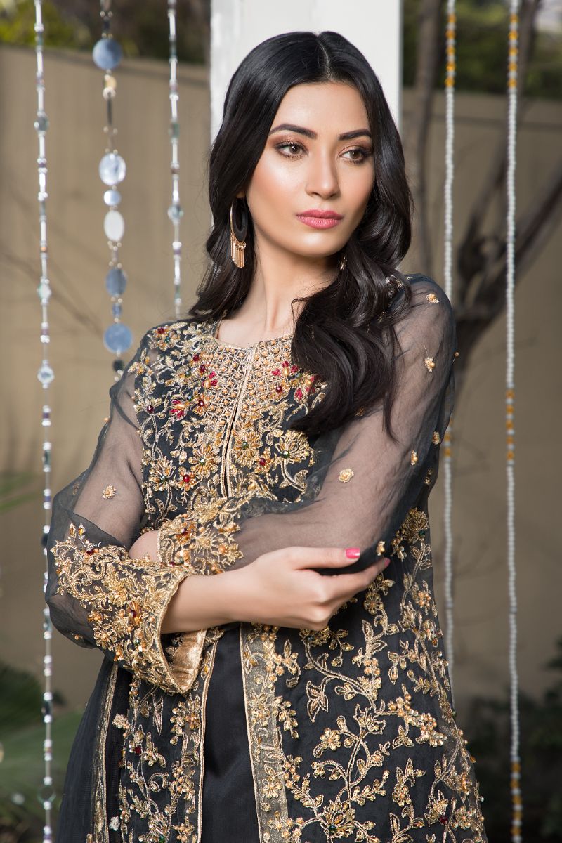 Laleen - Black Jewel Organza Suit For Women - Black - 3 Piece