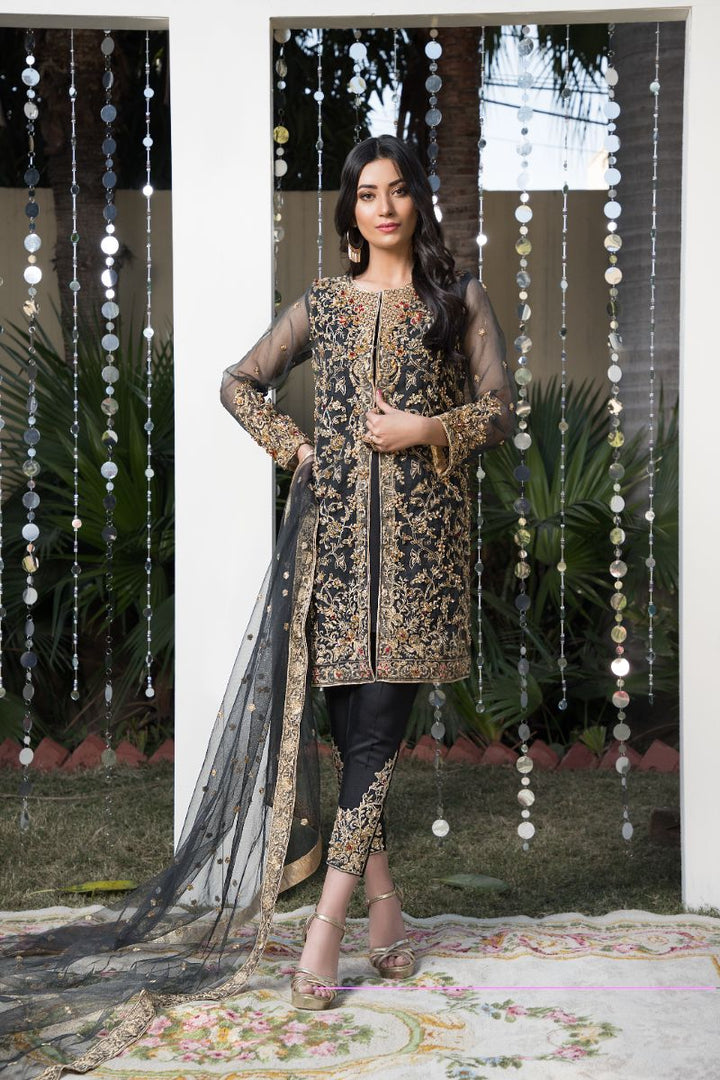 Laleen - Black Jewel Organza Suit For Women - Black - 3 Piece