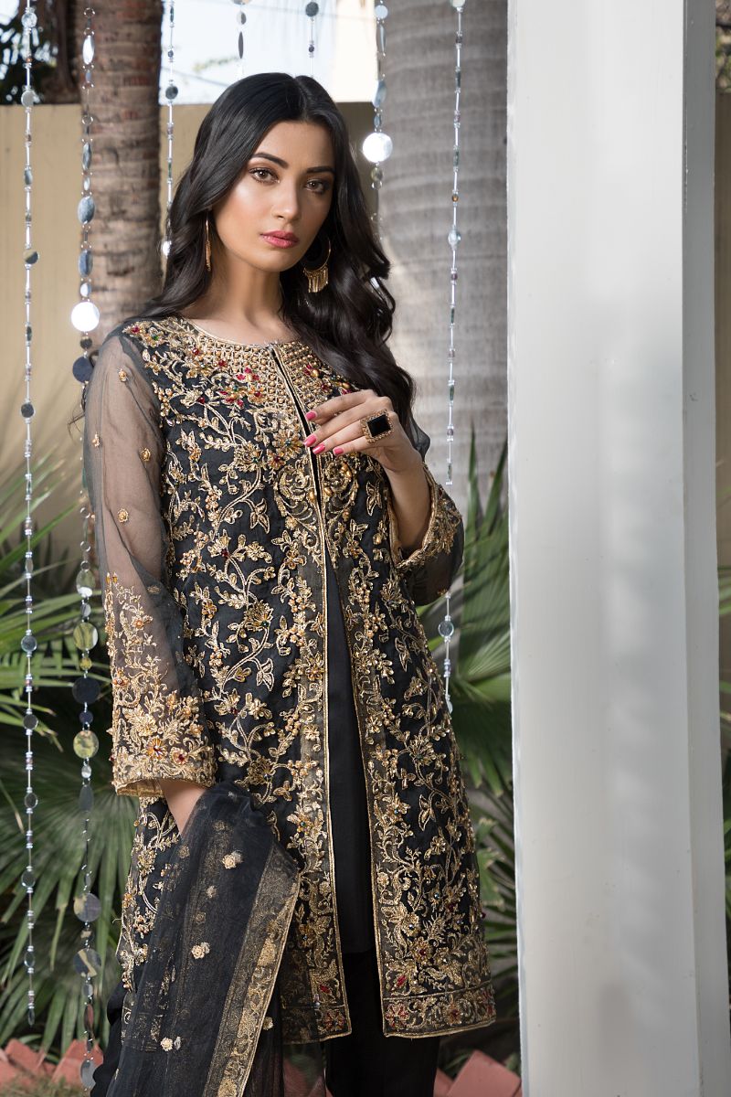 Laleen - Black Jewel Organza Suit For Women - Black - 3 Piece
