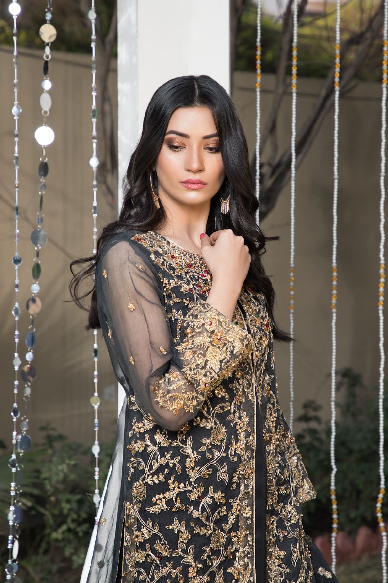Laleen - Black Jewel Organza Suit For Women - Black - 3 Piece