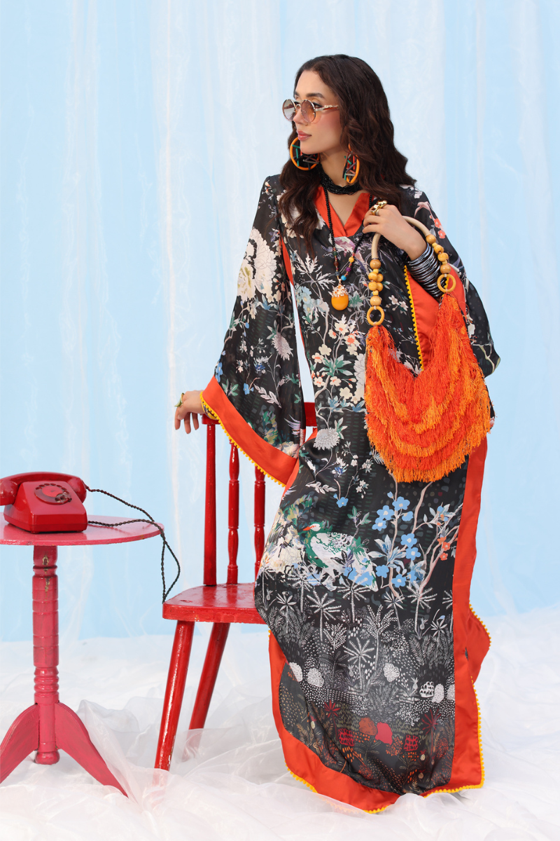 Musferah Saad - Black Orchard - Printed Silk - 1 Piece