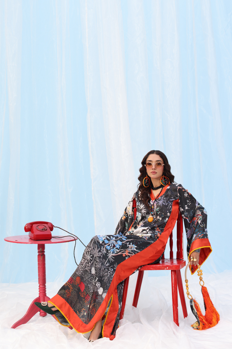 Musferah Saad - Black Orchard - Printed Silk - 1 Piece