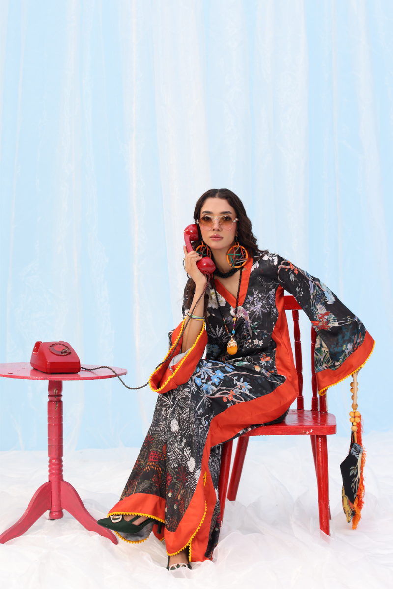 Musferah Saad - Black Orchard - Printed Silk - 1 Piece