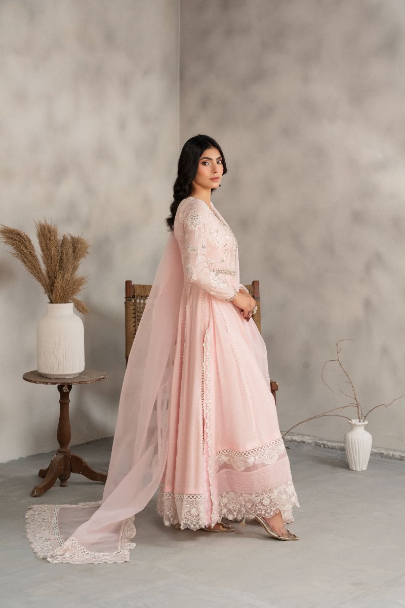 Laleen - Blair Cotton Silk Frock For Women - Powder Pink - 3 Piece