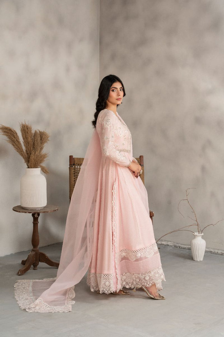 Laleen - Blair Cotton Silk Frock For Women - Powder Pink - 3 Piece