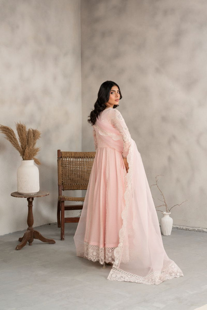 Laleen - Blair Cotton Silk Frock For Women - Powder Pink - 3 Piece