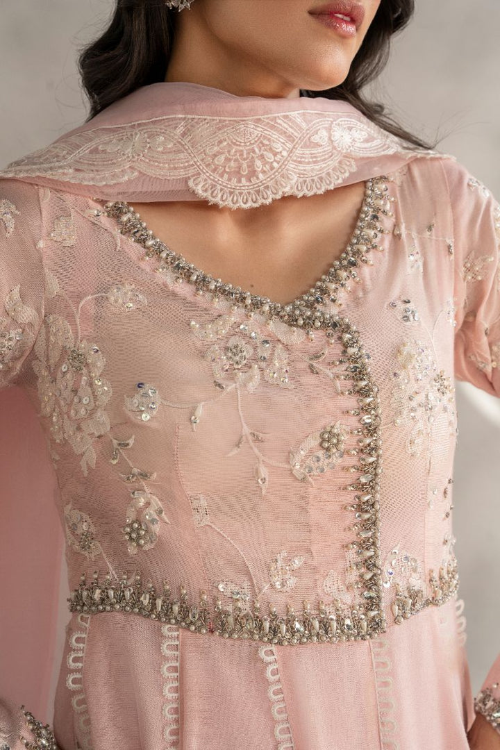 Laleen - Blair Cotton Silk Frock For Women - Powder Pink - 3 Piece