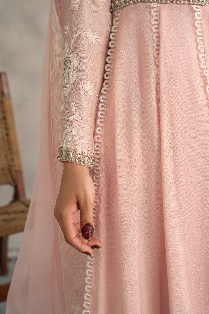 Laleen - Blair Cotton Silk Frock For Women - Powder Pink - 3 Piece