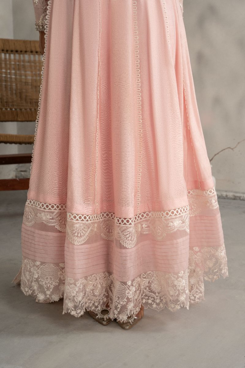 Laleen - Blair Cotton Silk Frock For Women - Powder Pink - 3 Piece