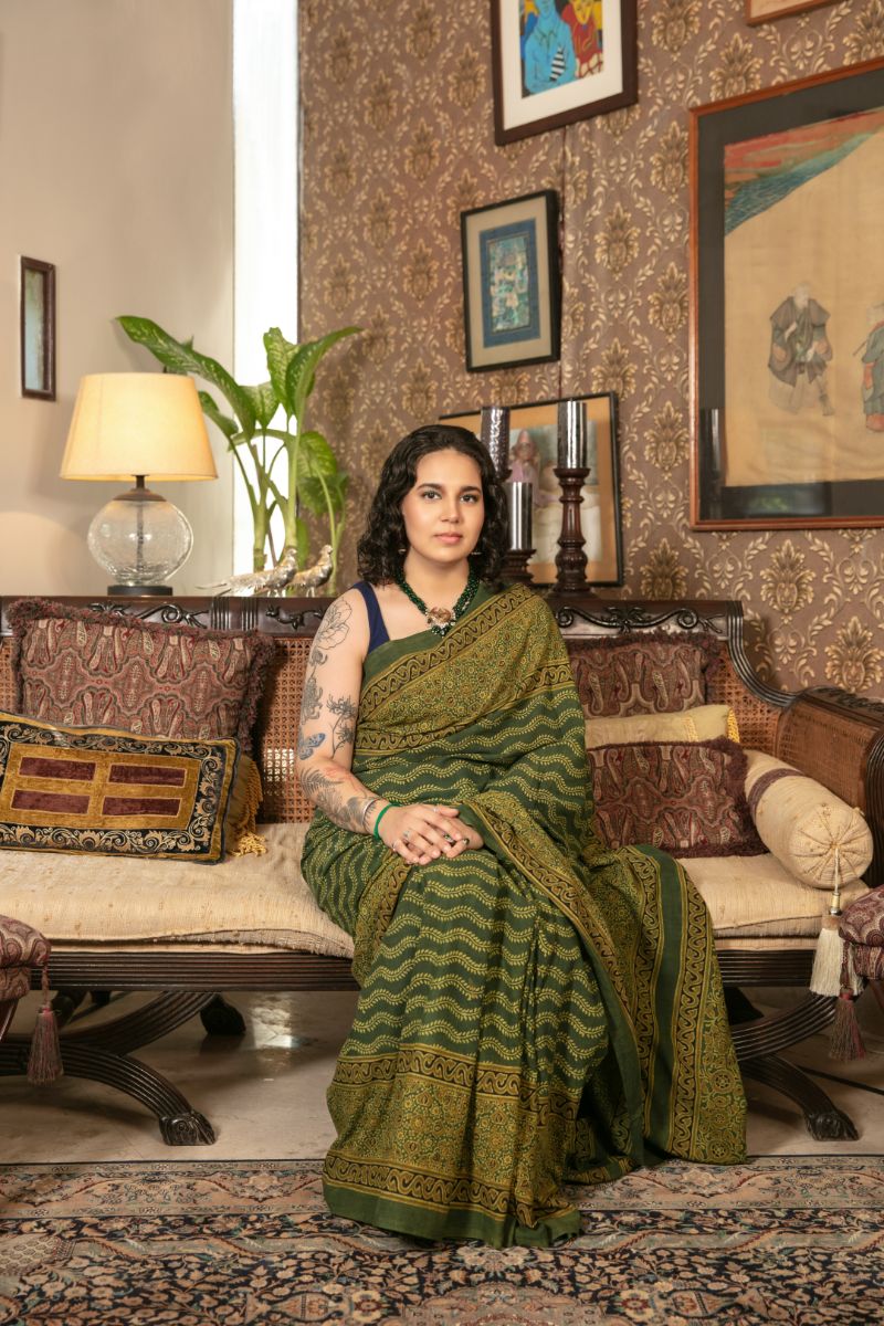 Khanz - Block Printed Saree - Lawn - 1 Piece