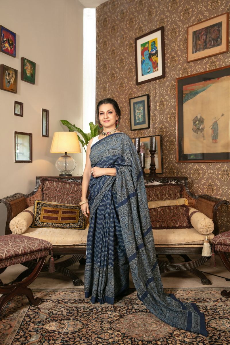 Khanz - Block Printed Saree - Lawn - 1 Piece