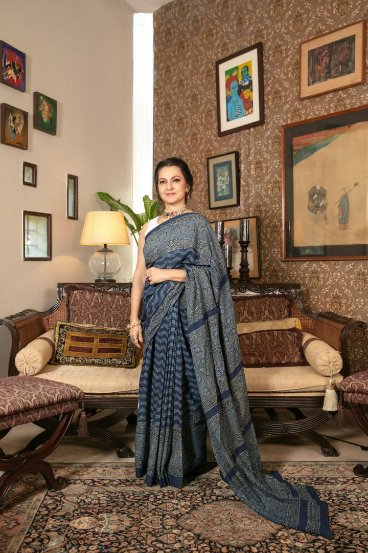 Khanz - Block Printed Saree - Lawn - 1 Piece