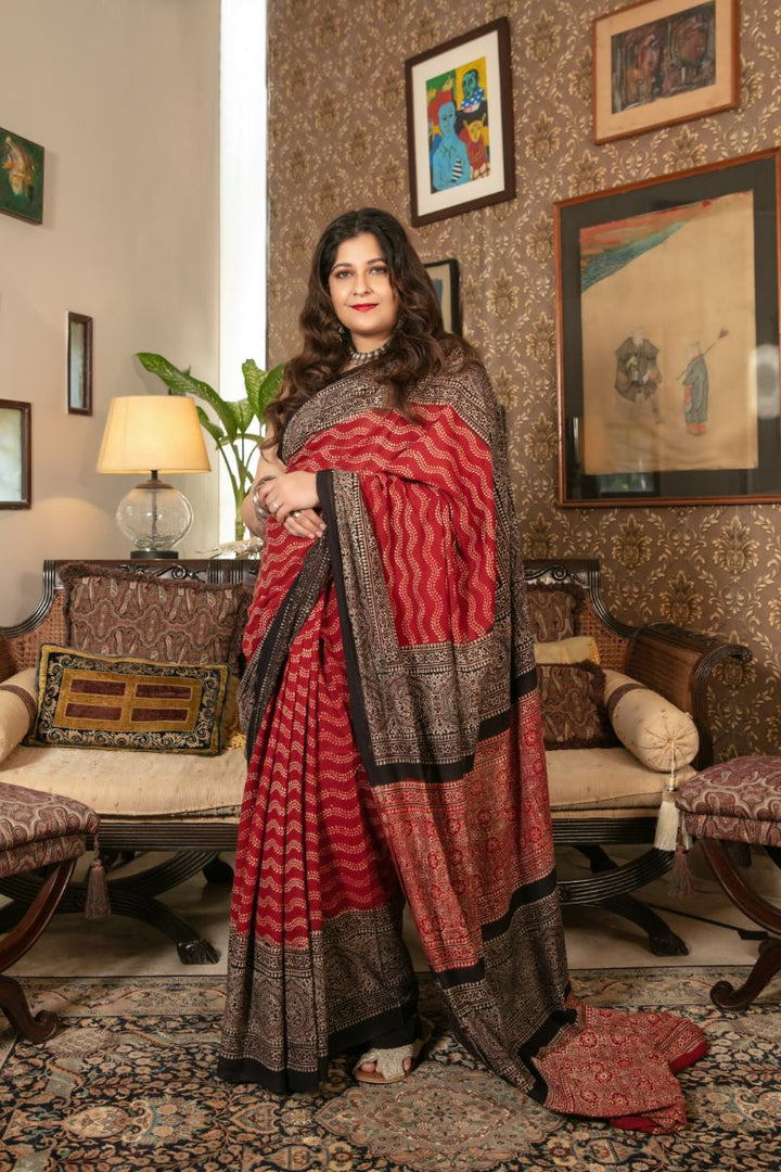 Khanz - Block Printed Saree - Lawn - 1 Piece