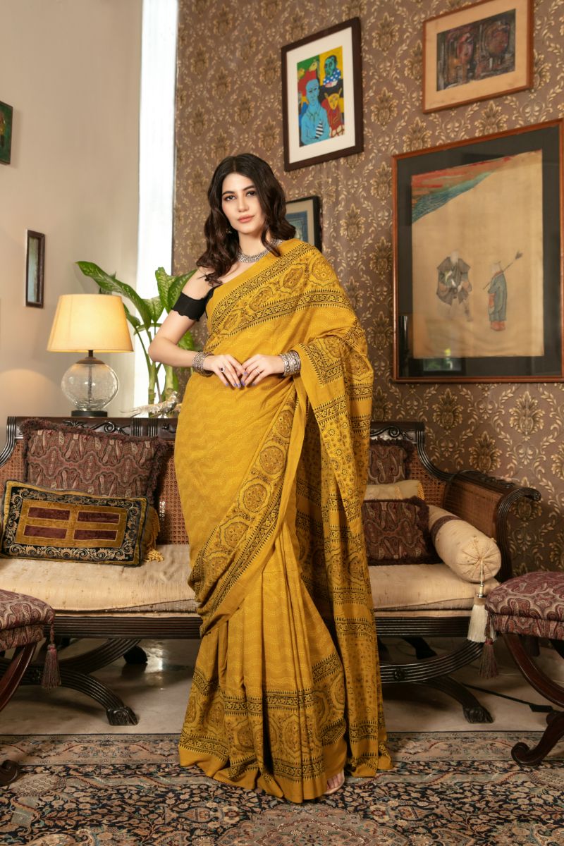 Khanz - Block Printed Saree - Lawn - 1 Piece