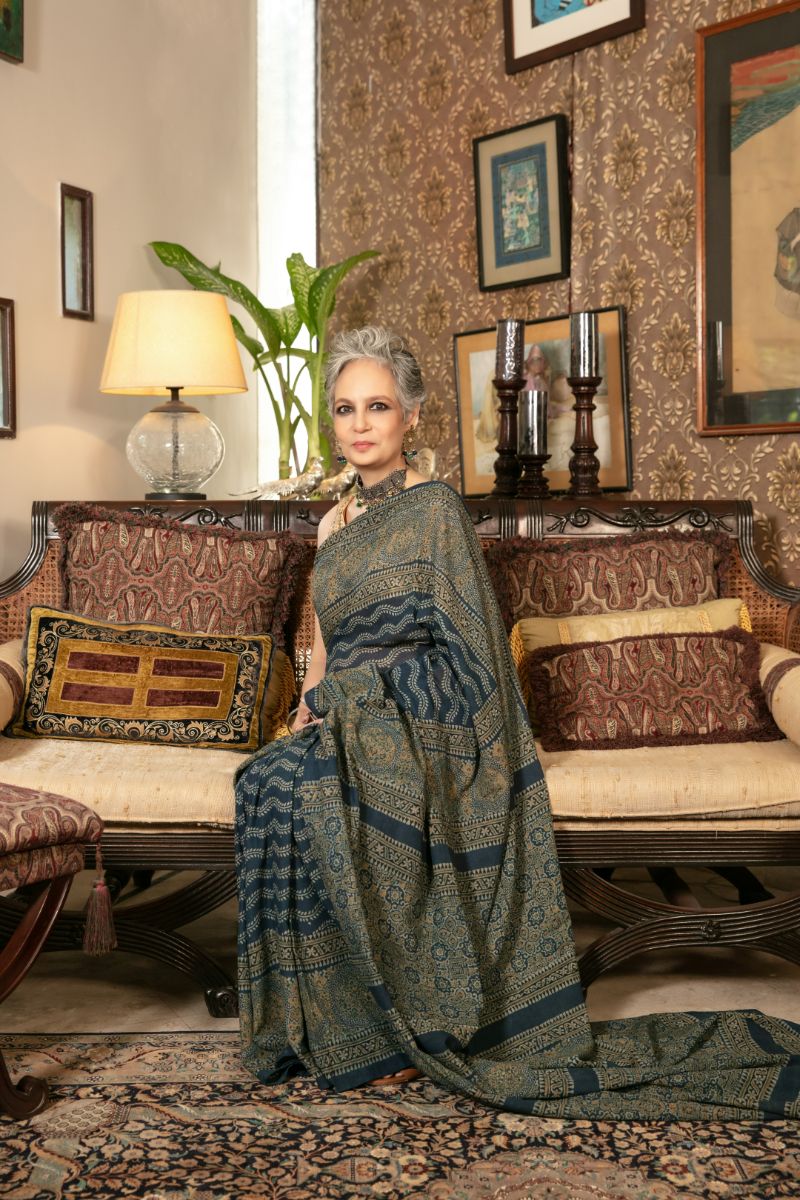 Khanz - Block Printed Saree - Lawn - 1 Piece