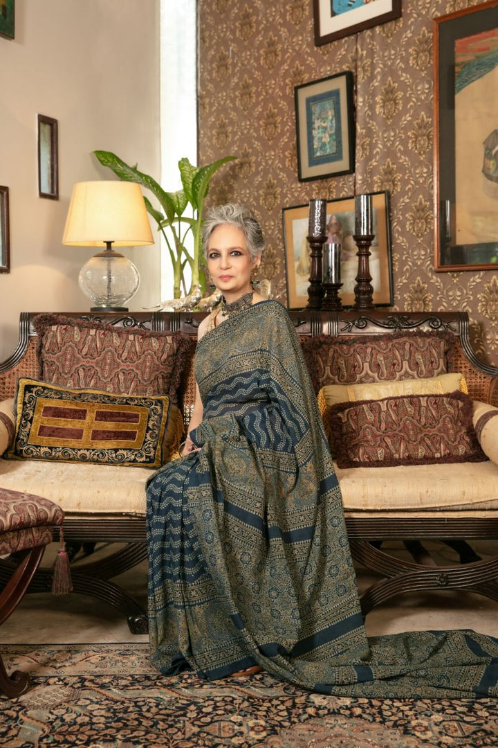 Khanz - Block Printed Saree - Lawn - 1 Piece