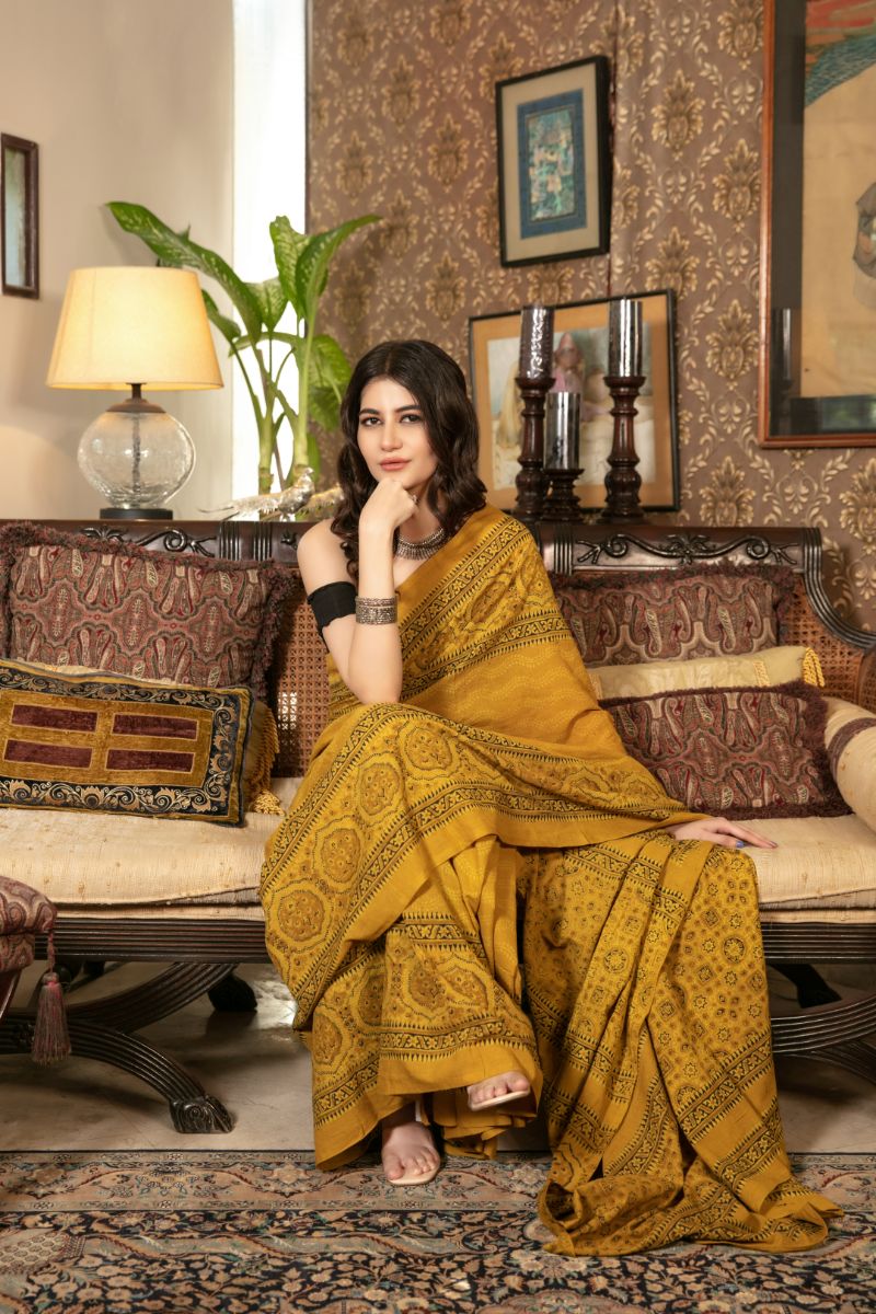 Khanz - Block Printed Saree - Lawn - 1 Piece