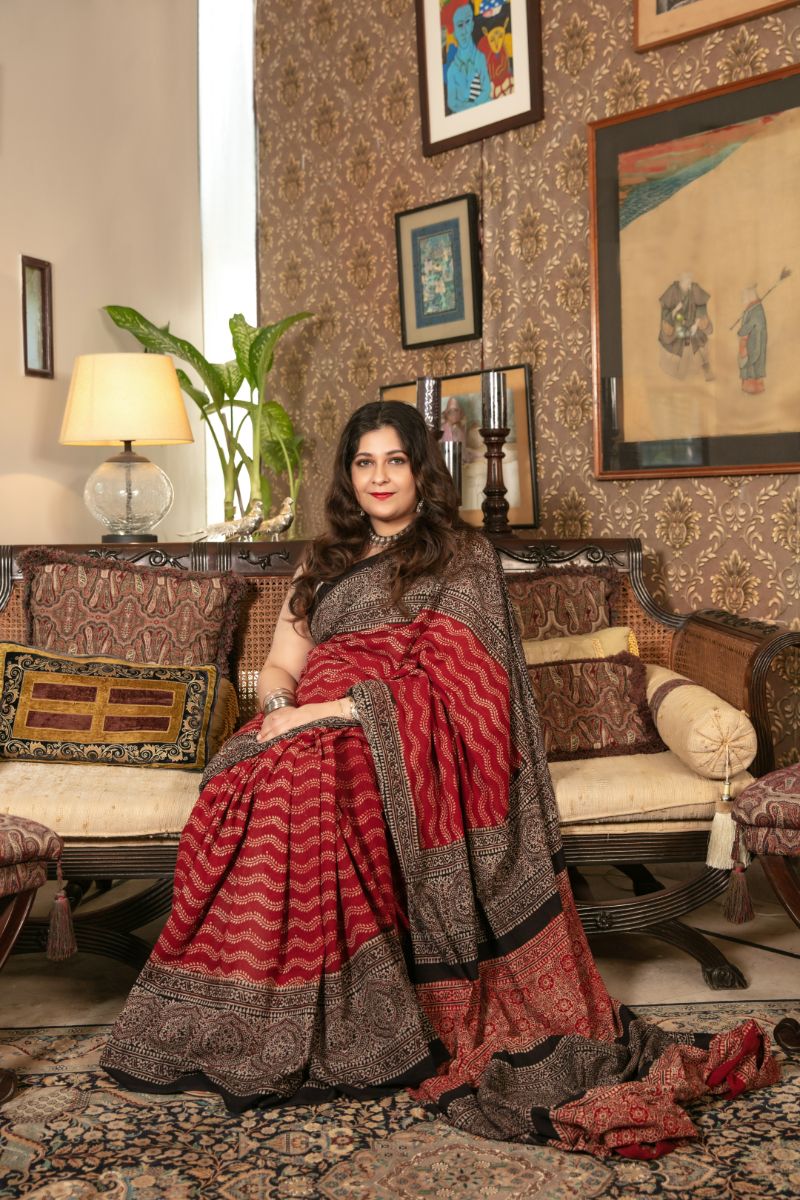 Khanz - Block Printed Saree - Lawn - 1 Piece