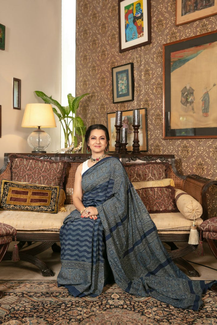 Khanz - Block Printed Saree - Lawn - 1 Piece