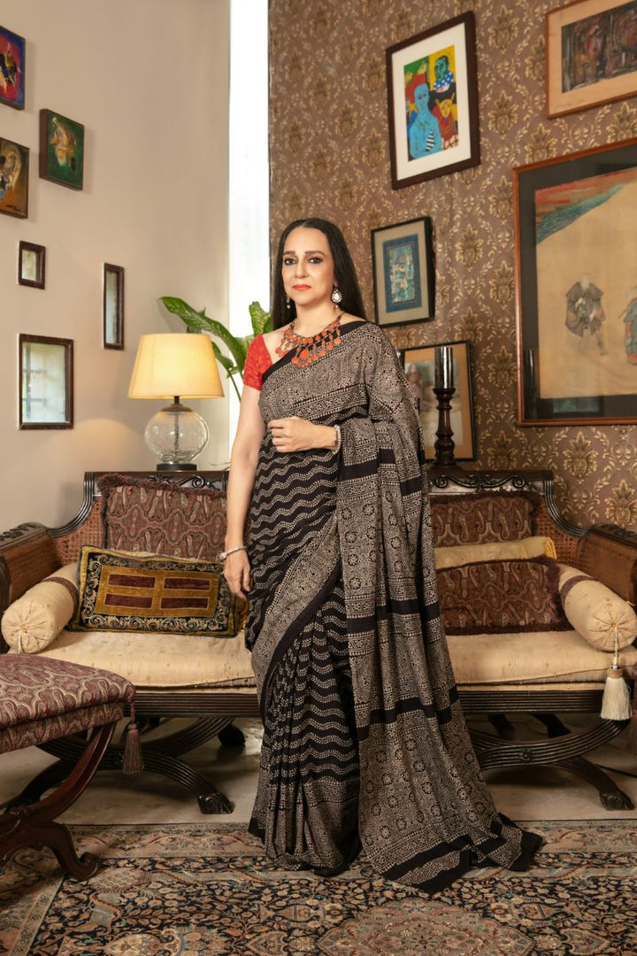 Khanz - Block Printed Saree - Lawn - 1 Piece