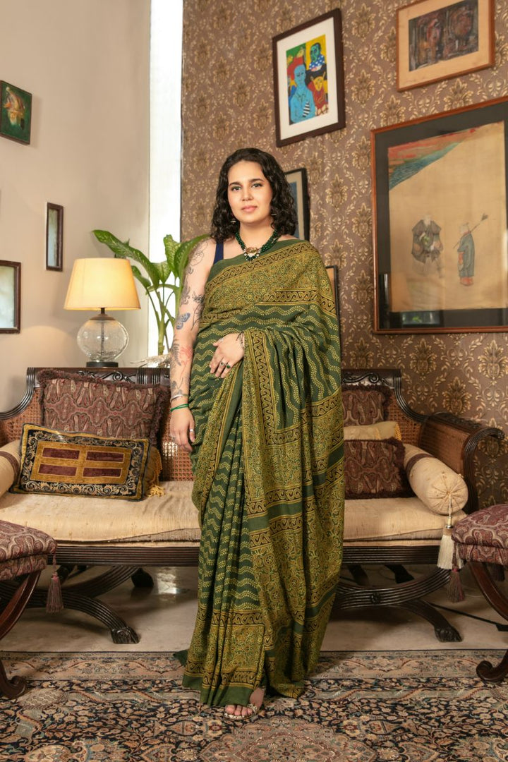 Khanz - Block Printed Saree - Lawn - 1 Piece