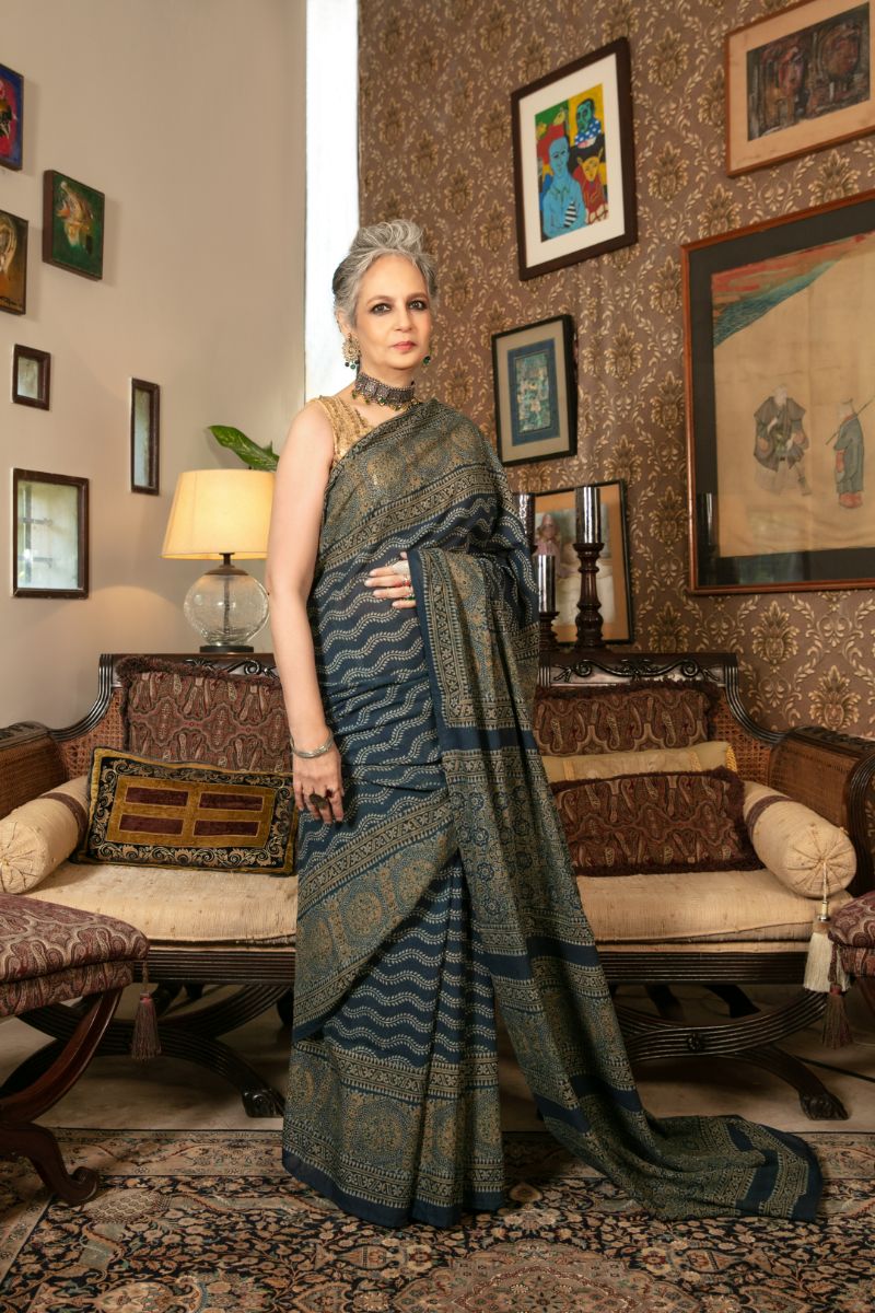 Khanz - Block Printed Saree - Lawn - 1 Piece