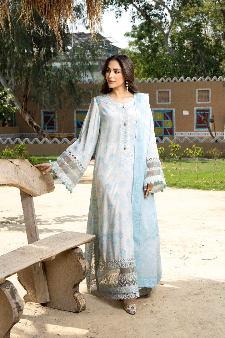 Laleen - Blue Mist Raw Silk Suit For Women - Ice Blue - 3 Piece