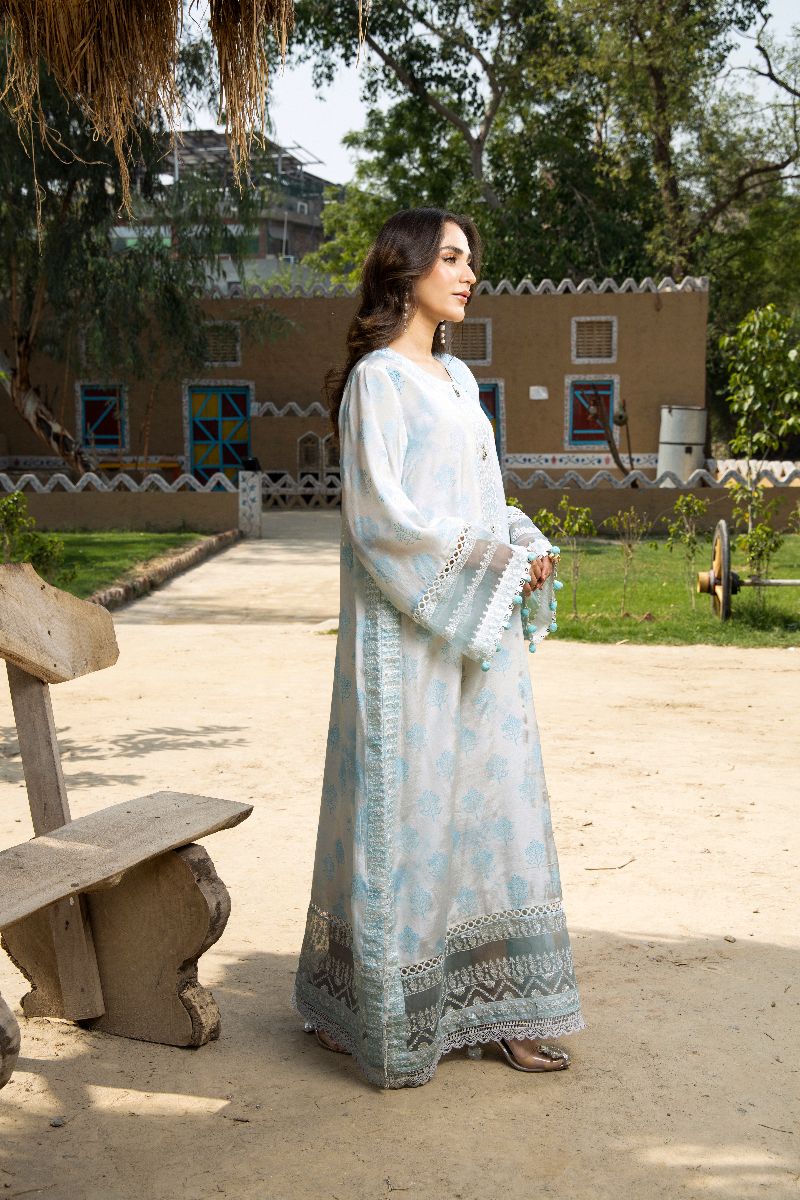 Laleen - Blue Mist Raw Silk Suit For Women - Ice Blue - 3 Piece