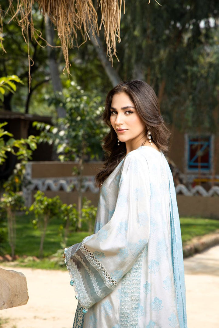 Laleen - Blue Mist Raw Silk Suit For Women - Ice Blue - 3 Piece