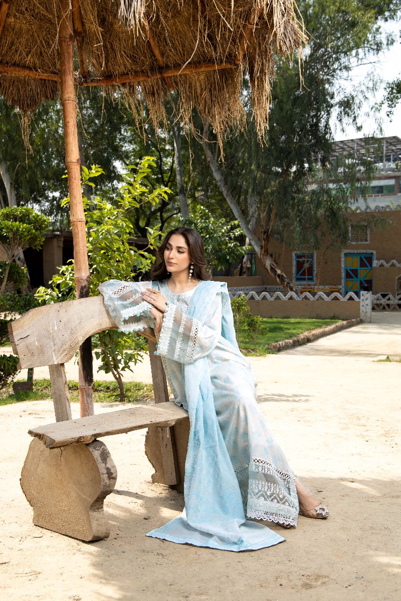 Laleen - Blue Mist Raw Silk Suit For Women - Ice Blue - 3 Piece