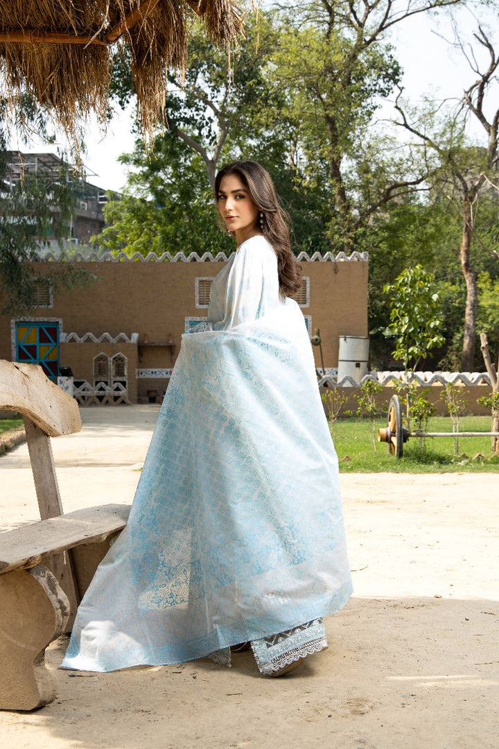 Laleen - Blue Mist Raw Silk Suit For Women - Ice Blue - 3 Piece