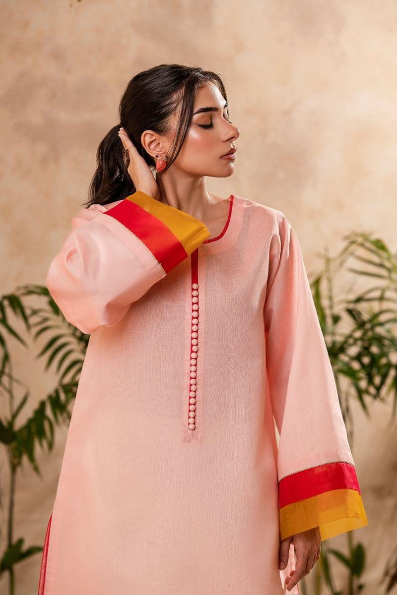 Fozia Khalid - Blush Pink Tunic with Trouser - Cotton - 2 Piece - Studio by TCS
