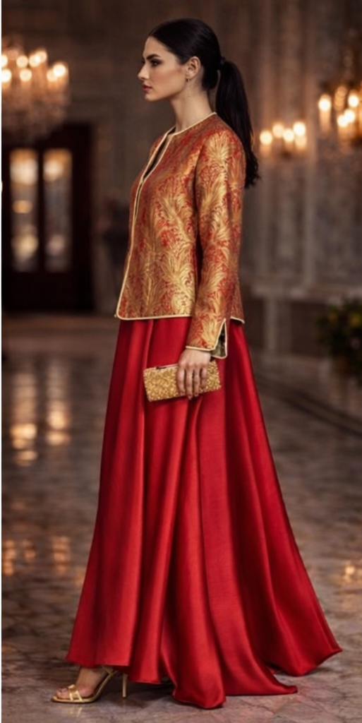 Maheen Khan - Blended Satin Gulnaar Skirt For Women - Maroon - 1 Piece - Studio by TCS