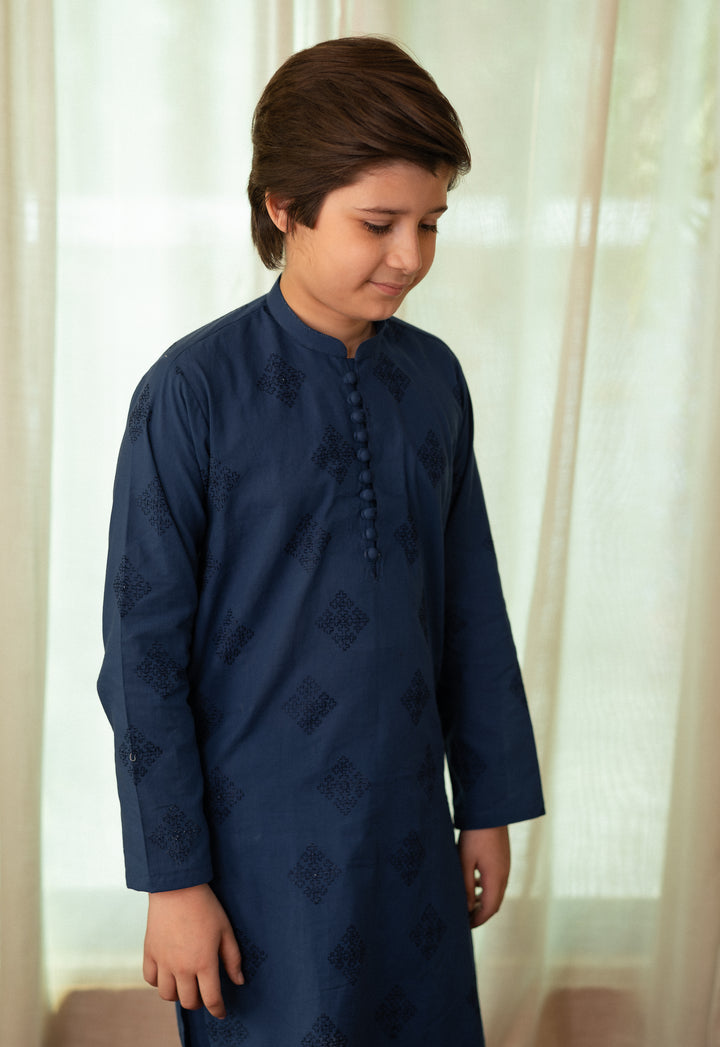 Cheeco Chic - Blended Cotton Kurta Pajama For Boy - Blue - 2 Piece