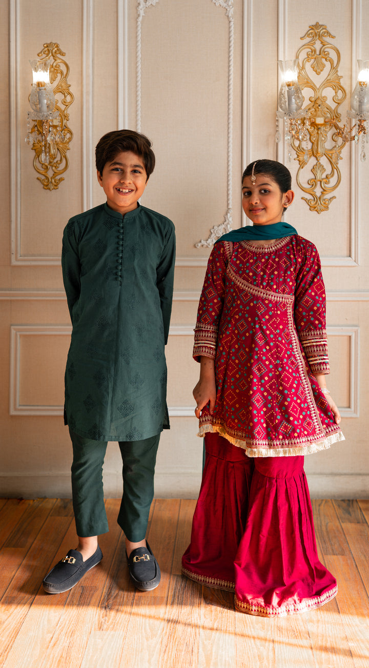 Cheeco Chic - Blended Cotton Kurta Pajama For Boy - Green - 2 Piece