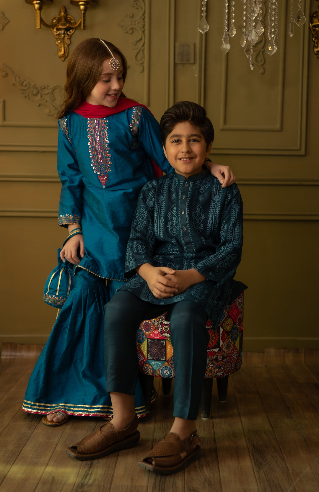 Cheeco Chic - Blended Cotton Kurta Pajama For Boy - Teal - 2 Piece