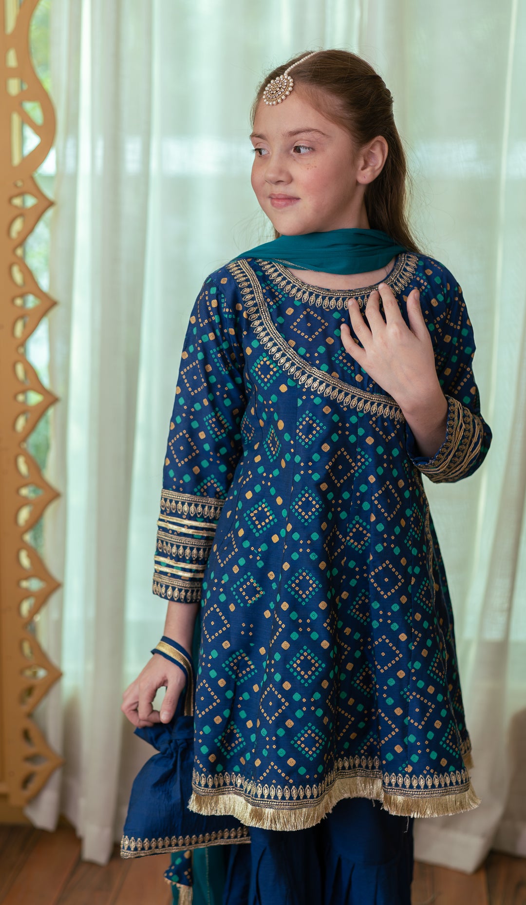 Cheeco Chic - Cotton Silk Gharara For Girl - Blue - 3 Piece