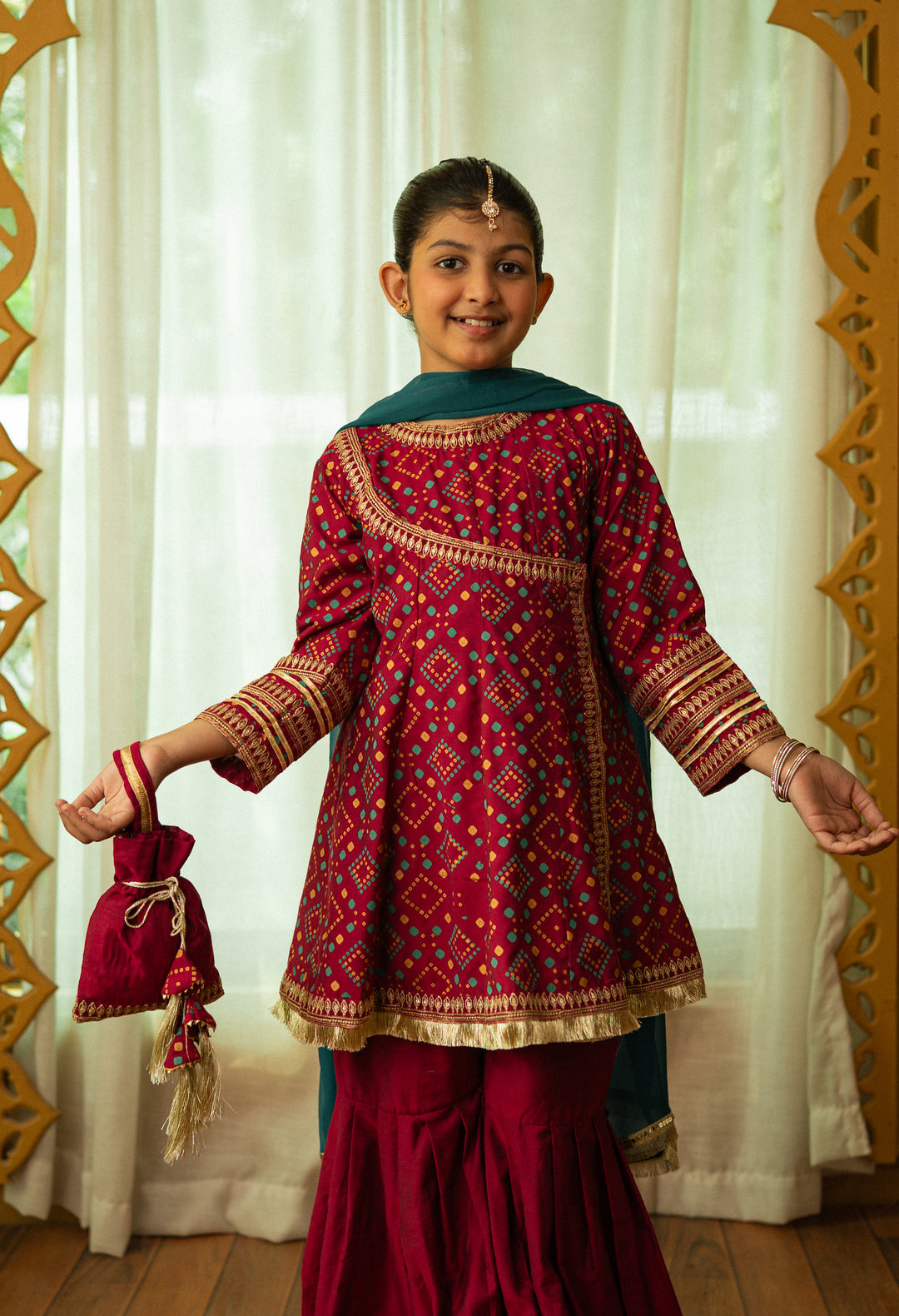 Cheeco Chic - Cotton Silk Gharara For Girl - Pink - 3 Piece