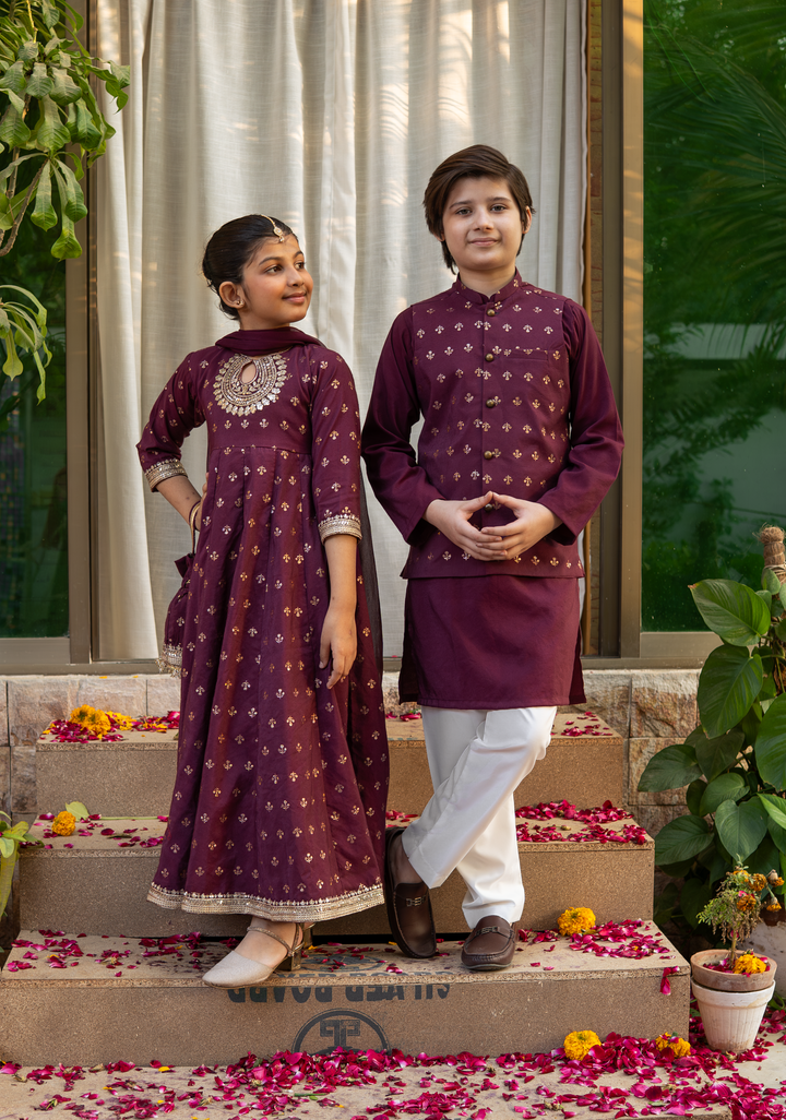Cheeco Chic - Cotton Silk Waistcoat For Boy - Plum - 1 Piece