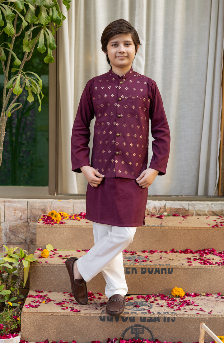 Cheeco Chic - Cotton Silk Waistcoat For Boy - Plum - 1 Piece