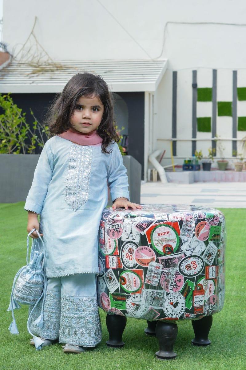 Cheeco Chic - Plazzo - Aqua Blue - Cotton Silk - KIDS - 2 Piece - IBEID23