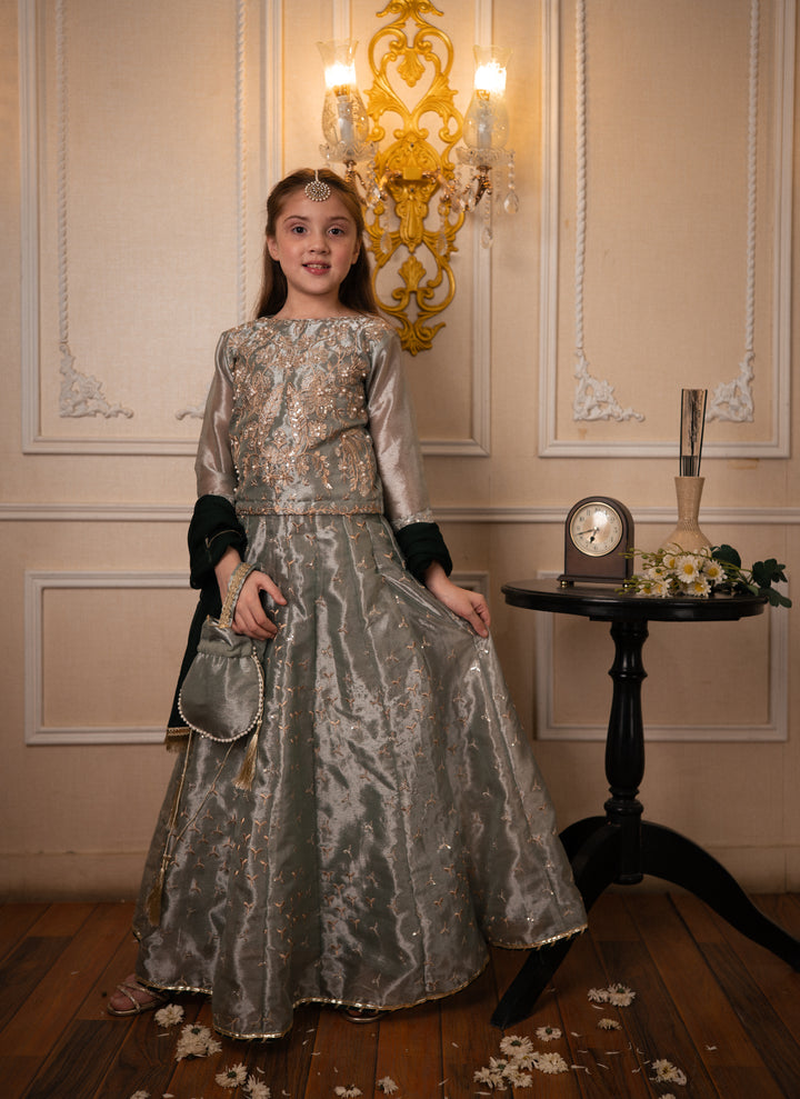 Cheeco Chic - Tissue Silk Lehanga For Girl - Sage - 3 Piece