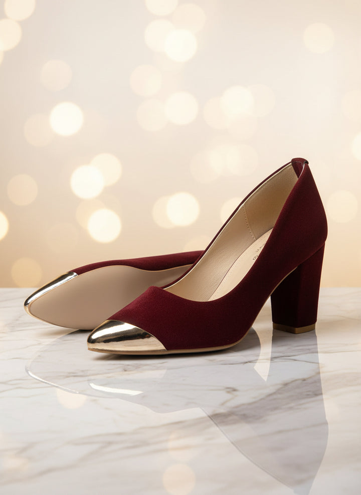 Milli Shoes - High Heel Court Shoes Maroon Block Heels For Women