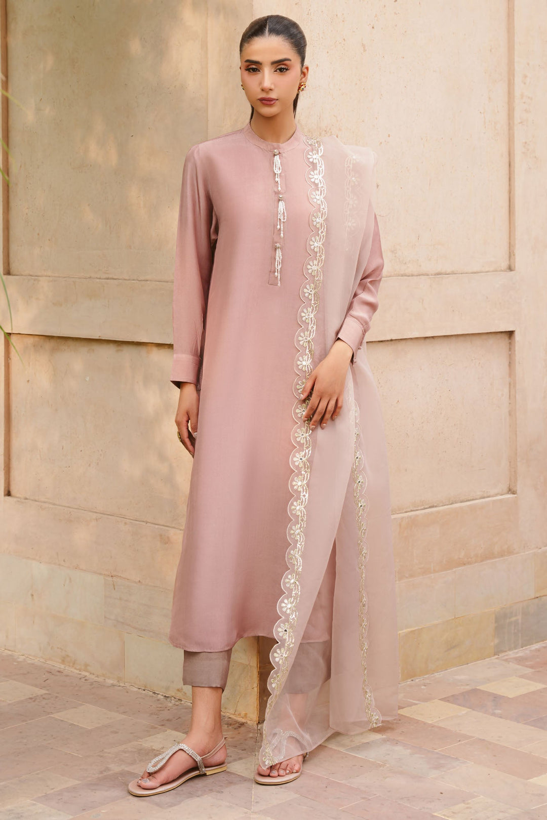 Cross Stitch - Amber Echo Silk Suit For Women - Brown - 3 Piece
