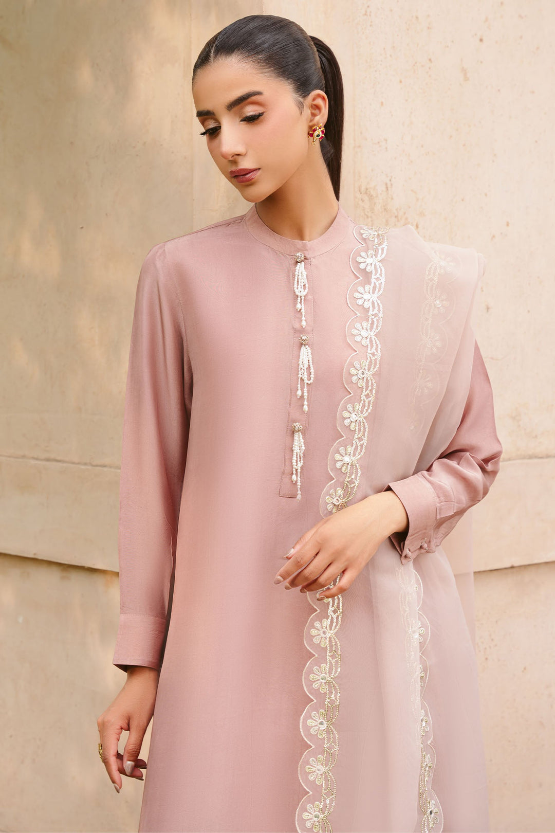 Cross Stitch - Amber Echo Silk Suit For Women - Brown - 3 Piece