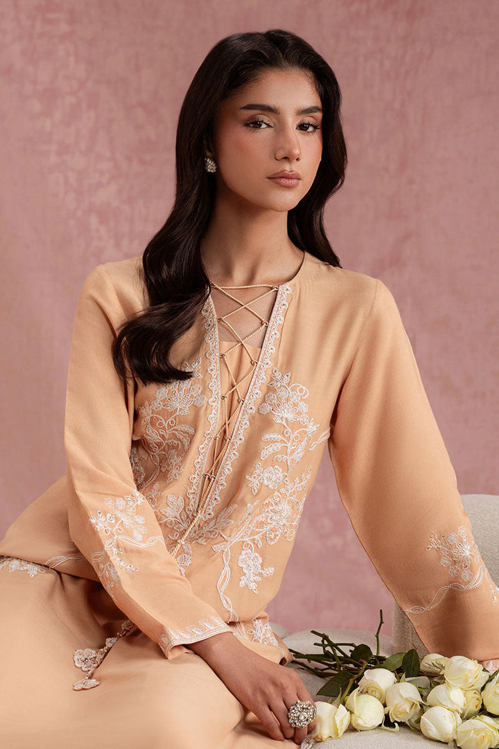 Cross Stitch - Amber Glow Silk Suit For Women - Mustard - 2 Piece