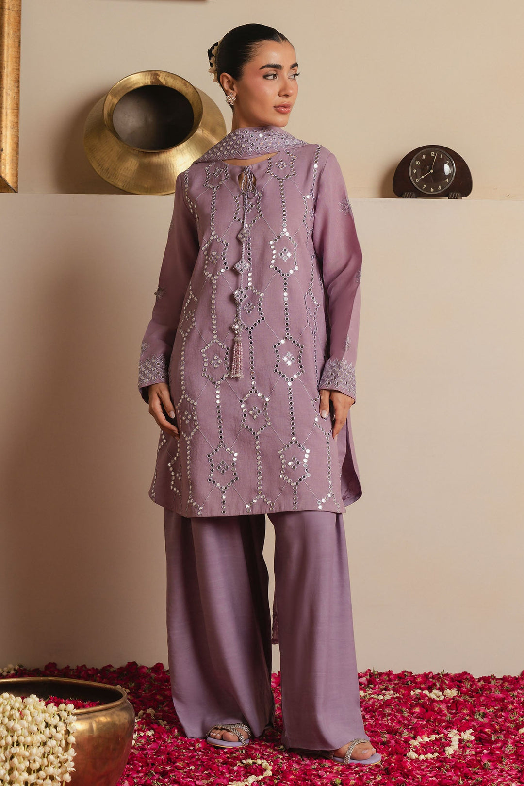 Cross Stitch - Amethyst Shimmer Fancy Yarn Suit For Women - Purple - 3 Piece