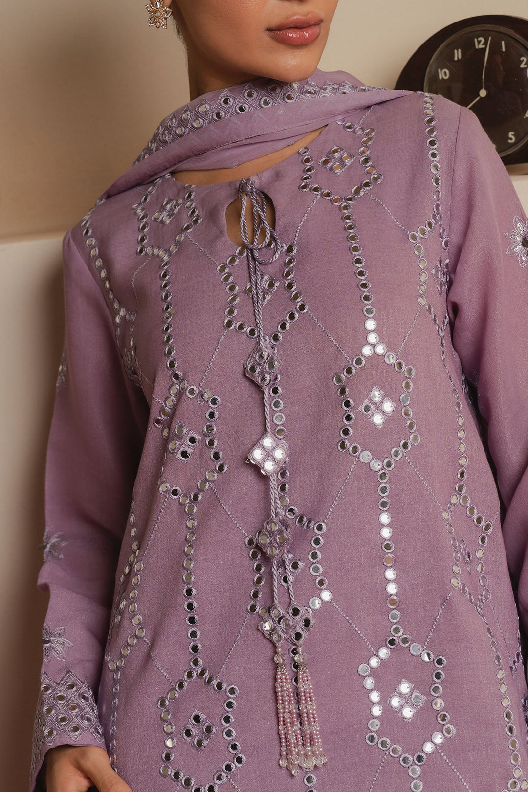Cross Stitch - Amethyst Shimmer Fancy Yarn Suit For Women - Purple - 3 Piece